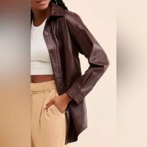 Badgley Mischka Gigi Faux Leather Jacket Button Up Dark Purple Maroon  Sz M